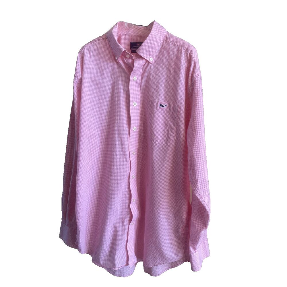 Mens Vineyard Vines Long Sleeve Pink Laid Button Down Shirt Size Large